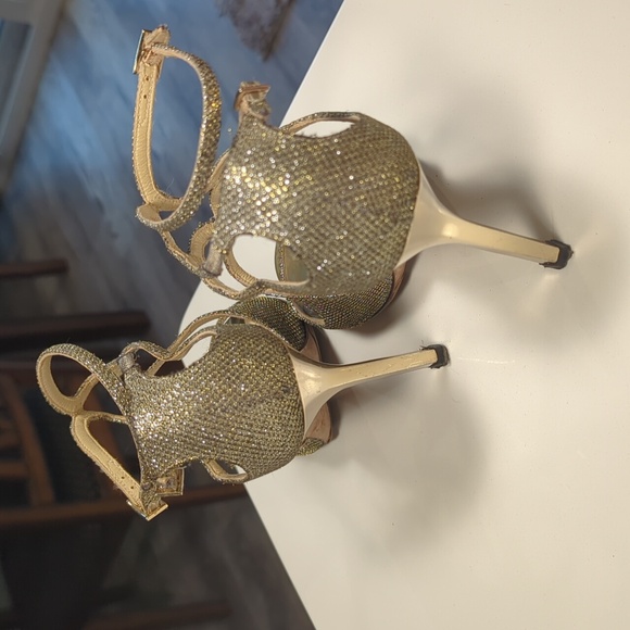 Jimmy Choo Lang Strappy Gold Heels - Picture 7 of 8